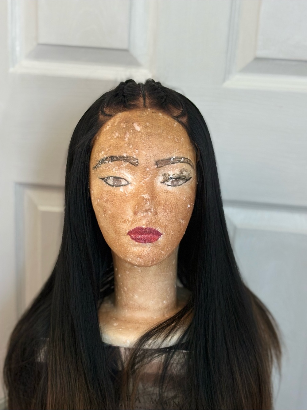 Black Braided scalp Straight Lace Front Wig